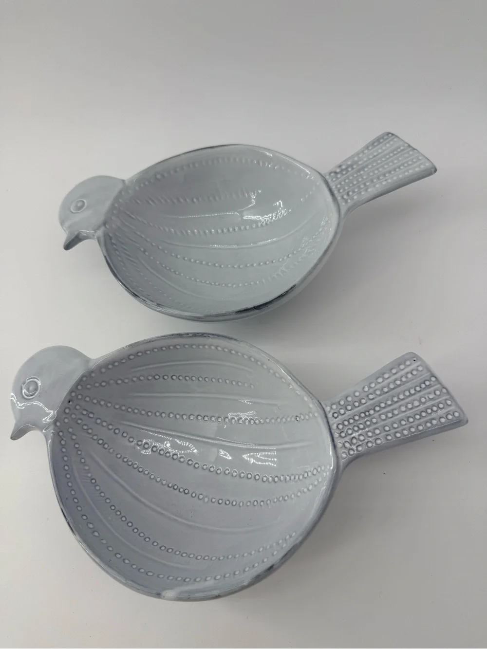 Crate&Barrel Light Gray Ceramic Bird Serving Bowl